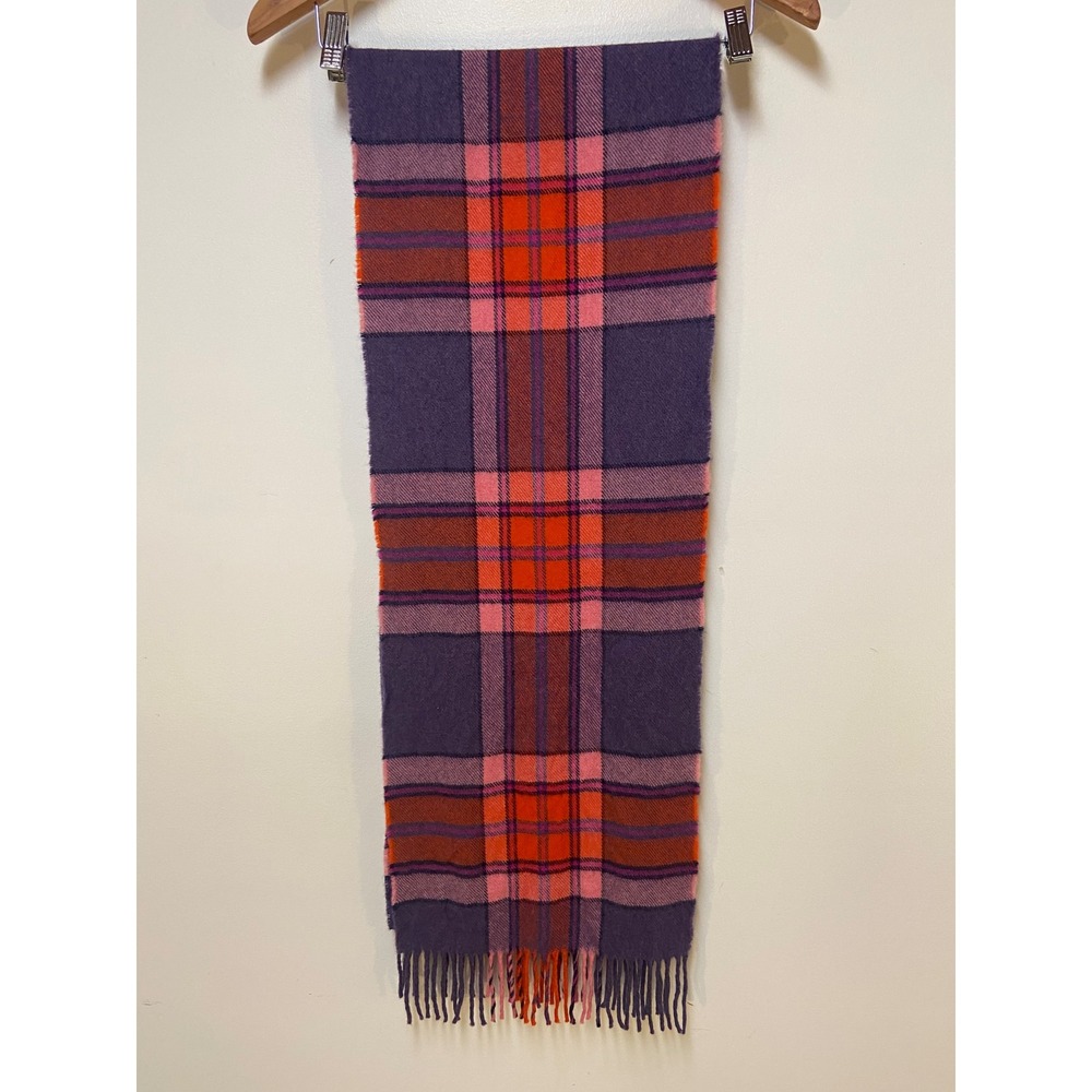 John Hanly Scarf Unisex Purple Pink Plaid 100% Merino Wool Made in Ireland Cozy